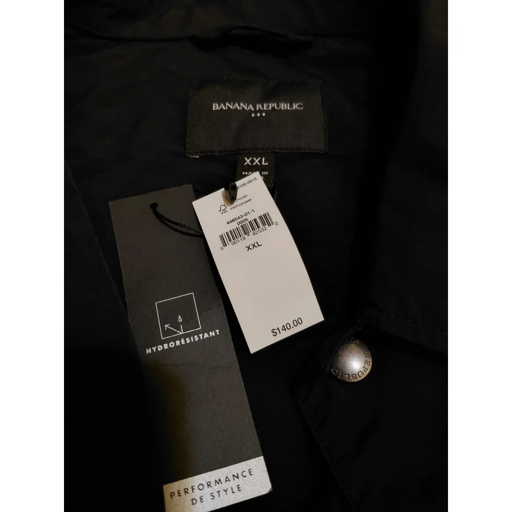 Banana Republic Jacket Full Zip Lightweight Snap Button Black Coat Size XXL NWT
